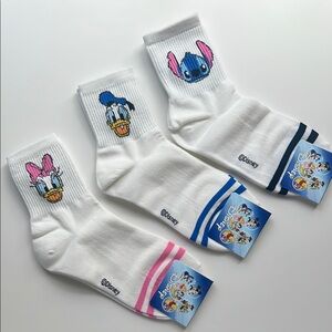 Disney White Socks Trio with Blue and Pink Accents